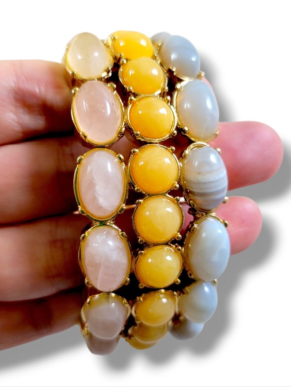 Ann Taylor | NWOT Pretty Gold Tone Multi-Row Cabochan VTG Stretch Bracelet - Picture 4 of 10